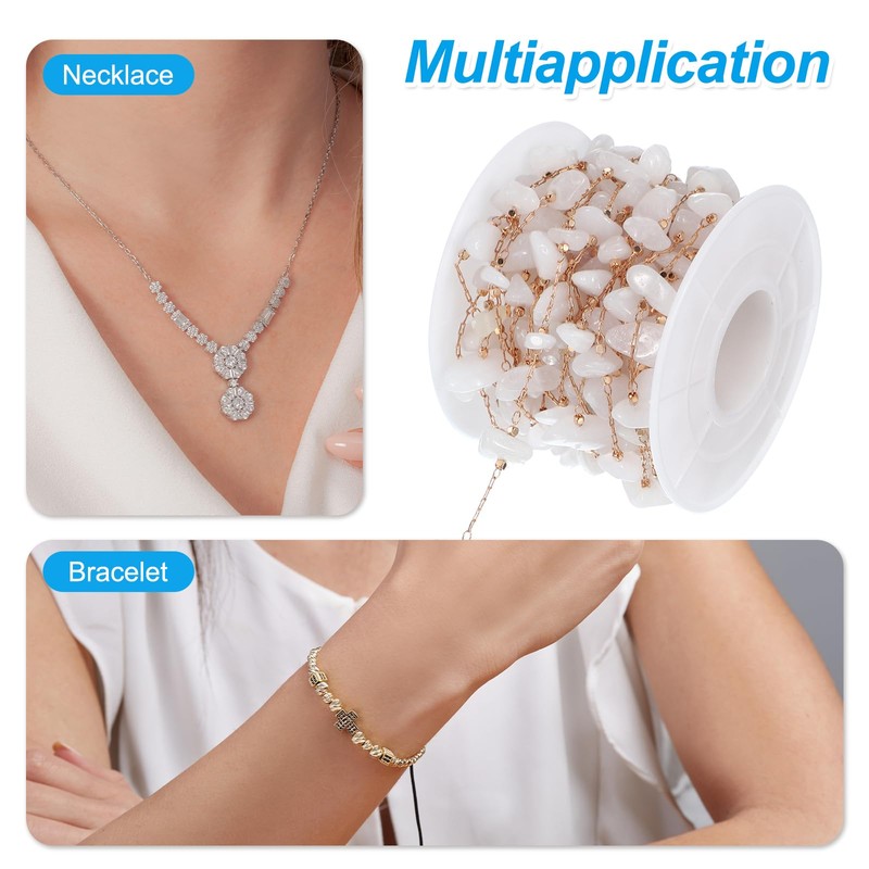 PATIKIL Copper Jewelry Chain, 16Ft White Jade Natural Stone Link