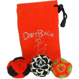 DIRTBAG All Star Footbag Hacky Sack 3 Pack with Pouch, 100% Handmade, Premium Quality, Bright Vivid Colors, Signature Carry Bag - Orange/Black/Orange