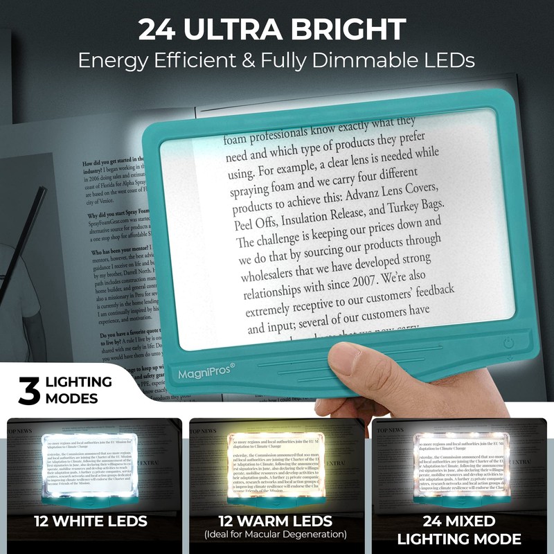 MAGNIPROS 5X [Rechargeable] LED Page Magnifier | 3 Stepless Color