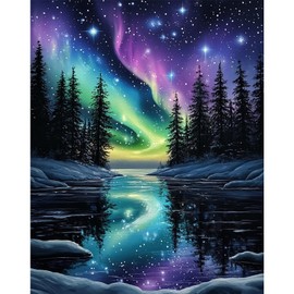 Paint by Numbers Adults Without Frame, Northern Lights Sky, Paint by Numbers Adult Beautiful Aurora Lights, DIY with Brushes and Acrylic Paints, Hand Painted Oil Painting Canvas for Home Decor, 30 x