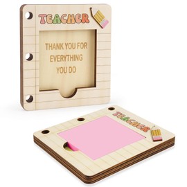 Teacher Appreciation Gifts for Women, Wooden Self-Stick Note Pads Holder Compatible with Post It Sticky Notes 3 in x 3 in, Thank You Gifts from Students for Teacher Office Supplies (Pencil-Pattern)