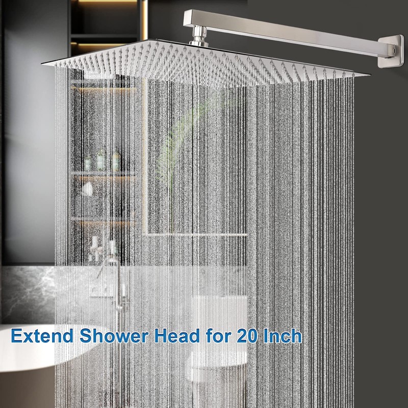 HarJue Shower Head with Extension Arm, High Pressure Square with