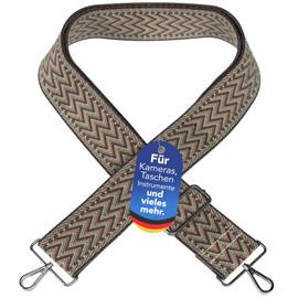 EAZY CASE Adjustable Bag Strap, Replacement Strap for Handbags, Shoulder Strap for Shoulder Bags, Wide Strap for Bags and Carry Bags, DIY Bag Strap, zigzag - taupe metal silver