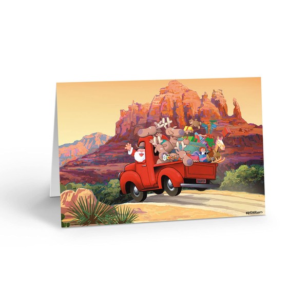 Stonehouse Collection Santa's Red Truck Christmas Card - 18 Boxed Western Christmas Cards & Envelopes - Red Rocks, Sedona Arizona (Standard)