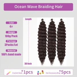 30Inch Ocean Wave Crochet Hair 3Packs Deep Wave Braiding Hair Curl Crochet Braiding Hair Extension Ocean Wave Braids Hair for women (4#, 30Inch)