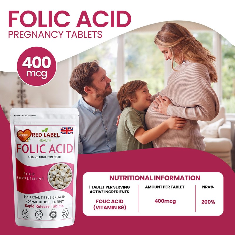 Folic Acid Tablets 400 mcg - 100 Vegan Vitamin B9