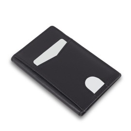 Hudson & James Men's Slim Leather RFID Blocking Credit Card Holder Wallets Minimalist 10 Slots for Bank Cards or Banknotes (Black)