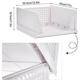 Stackable Storage Bins,8 Pack Foldable Plastic Wardrobe Clothes Organizer Drawer Shelf Storage Basket Container Plastic Drawer Organizer Shelf Baskets Folding Containers Bins Cubes