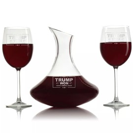 Unbranded Trump Won 45 47 Engraved Wine Decanter & 18oz Wine Glasses Set - 3 pcs