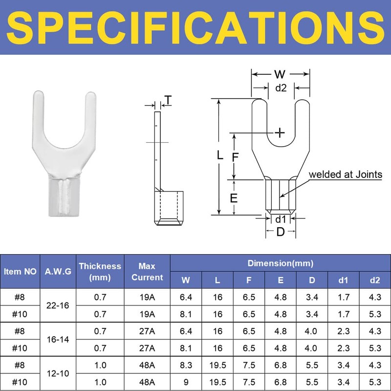 haisstronica Ring Terminals,330PCS Non-Insulated Wire Connectors Kit,Brazed Seam Fork Ring