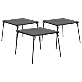 Flash Furniture Madelyn Set of 3 Folding Card Tables - Black Foldable Card Tables - Square - Portable Tables with Collapsible Legs