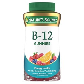 Nature's Bounty Vitamin B12 Gummies, Dietary Supplement, Supports Energy Metabolism and Nervous System Health, Mixed Berry Flavor, 500mcg, 90 Gummies