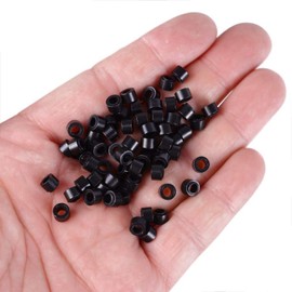 500pcs Silicone Lined Micro Links Rings Beads Hair Feather Extensions 5.0x3.0x3.0 mm Hair Beads (Black)