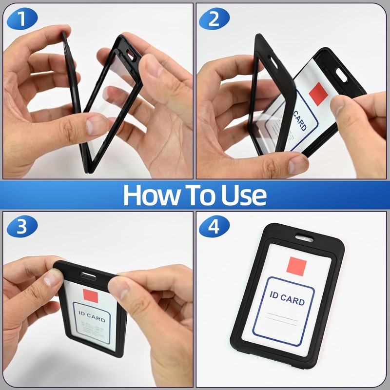 6Pcs ID Badge Holder, Hard Plastic ID Card Holder for
