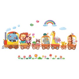 DECOWALL DS-8024 Animal Train Cars Animals Wall Sticker Wall Decoration for Living Room Bedroom Children's Room (Small)