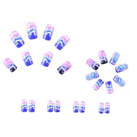 CJDLTS Press on Nails Medium Aurora Sky Clouds Design Square False Nails Artificial Glossy Full Cover Nails Acrylic Coffin Nails Reusable Glue on Nails DIY Stick on Nails for Women 24Pcs