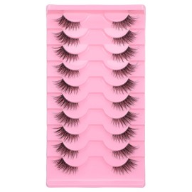 Gjinxi Half Lashes Natural Look Wispy False Eyelashes, 15MM 3D Fluffy Faux Mink Lash, Clear Band Cluster Wispy Cat Eye Lashes Look Like Extensions Curly Soft Fake Lash 10 Pairs