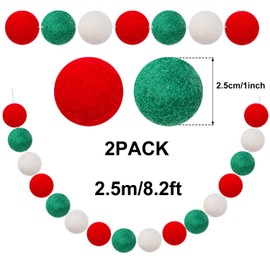 Red Green White Ball Garland Pom Pom Garlands Red Green White Ball Banner for Christmas Party Festival Decoration 6.6 Feet Long 24 Ball Felt Ball Garland in 3 Colors