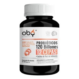 Probioticos 120 Billones UFC 12 Cepas y Prebioticos | Microencapsulacion 4 Capas| Inulina Achicoria Candida Cleanse Flora | Oby Vitaminas | Mujer y Ho
