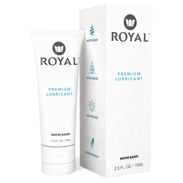 Royal Premium Organic Aloe Water Based Lube Gel - Liquid Personal Lubricant for Women, Men, & Couples - pH Balanced, Glycerin Free, Vegan - Toy & Condom Safe - Helps Vaginal Dryness, 2.5 oz.