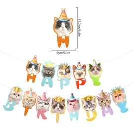 Cat Birthday Decorations, Cat Happy Birthday Banner, Cat Face Hanging Bunting Birthday Sign for Kids Women Men Girls Boys Cartoon Cat Pet Theme Lovely Birthday Party Supplies Reusable Y6-SRMZS