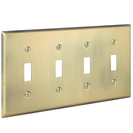 Rio Salto BRASS Standard Size Antique Metal Quad Toggle Gold Light Switch Cover Wall Plate Quad Togle Wallplate Covers 4 Gang Vintage Brushed Brass 8.13" x 4.5" Matte Gold (Toggle, 4-Gang)