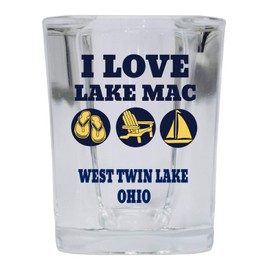 R and R Imports I Love West Twin Lake Ohio Souvenir 2 Ounce Square Base Liquor Shot Glass