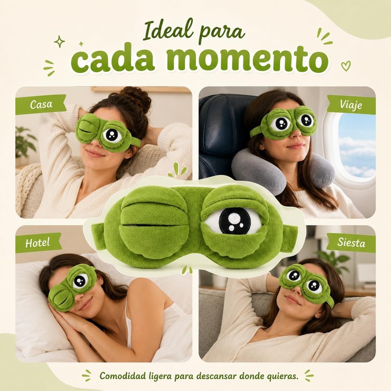 Antifaz Para Dormir Gracioso, Funny Frog Nap with Adjustable Strap,