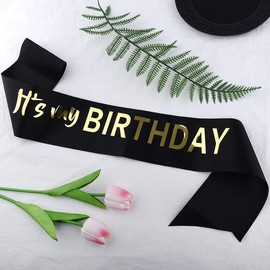 Black It's My Birthday Sash for Men Women Happy Birthday Sash for Girls Boys Birthday Bday Sashes With Metallic Gold Foil Happy Birthday Party Supplies for Women Men Birthday decorations