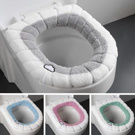 Queerelele Pack of 4 Toilet Seat Cover Pads Toilet Seat Covers Toilet Seat Cushion Plush Toilet Seat Covers Washable Toilet Seat Cushion for Bathroom Closestool Mat Seat Case Toilet Lid Cover Accessories