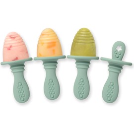 PrimaStella Moldes de silicona Petite Pops - Molde de paleta para bebé - Libre de BPA - Apta para lavaplatos - 4 meses+ (Mordido de dentición color verde saúco)