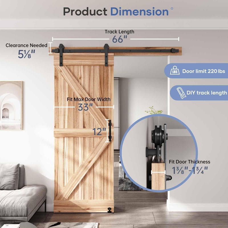 EaseLife 5.5 FT Sliding Barn Door Track and Handle Hardware