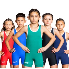 Elite Sports Kids Wrestling Youth Singlet, Standard Boys Wrestling Singlet (Green, Medium)