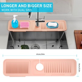 TUYOART 24 Inch Longer Kitchen Sink Splash Guard,Silicone Sink Mat for Faucet 5° Slope Faucet Splash Guard Faucet Handle Drip Catcher Tray Mat Protectors for Kitchen Sink(Pink-24.0" x 5.5")