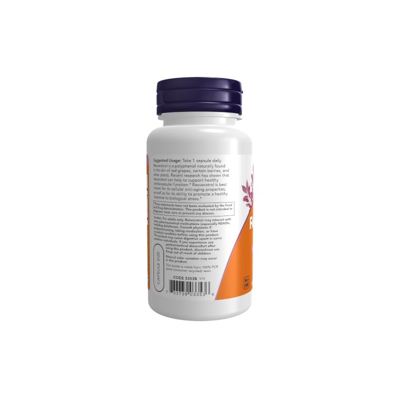 NOW Natural Resveratrol 200 mg,60 Veg Capsules