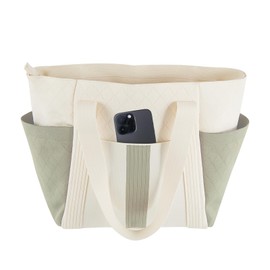 SNOWLION Large Canvas Tote Bag,White and Green, with Laptop Sleeve and Multiple Pockets (white)