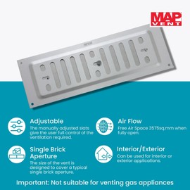 MAP Aluminium Adjustable Air Vent 9” x 3”, Single Brick Hit & Miss Grille Cover (228mm x 76mm), SAA (Silver)