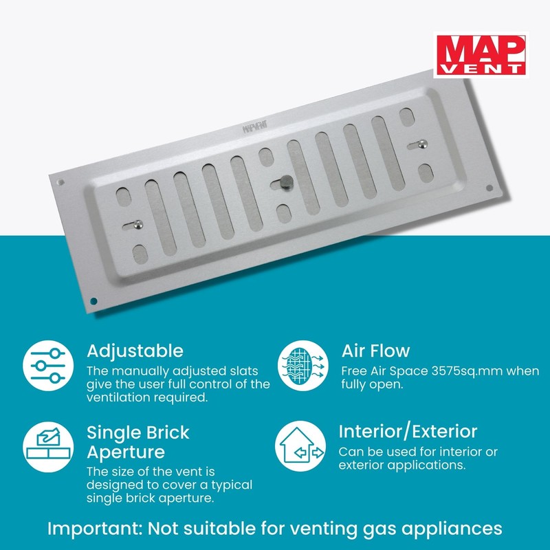 MAP Aluminium Adjustable Air Vent 9” x 3”, Single Brick