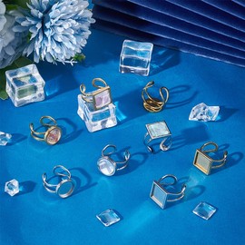 UNICRAFTALE - Juego de 8 juegos de 2 colores cuadrados redondos y abiertos para anillos de bisel, tamaño de EE. UU. 7 ~ 8 201, bases de anillos de cabujón en blanco con cúpulas de vidrio para hacer anillos, bandeja: 12 x 12 mm, 12 mm