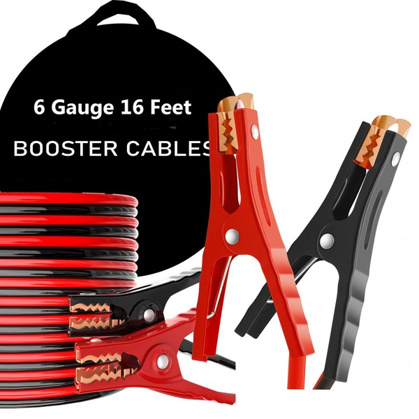 Mushan 6 Gauge-16 Feet Battery Jumper Cables with Heavy-Duty Alligator