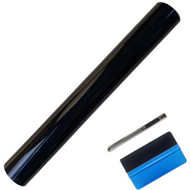 LZLRUN Burbuja autoadhesiva de Vinilo Negro de Alto Brillo para liberación de Aire, clasificada para Uso automotriz, Cuchillo de 12 x 60 Pulgadas + Herramienta de Mano (30cm x 150cm)