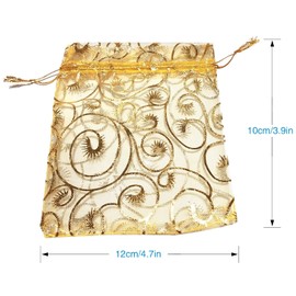 Small Organza Bags Gold 100 Pack Favour Gift Bags for Wedding Jewellery Drawstring Pouches Mesh Candy Organza Gift Bags 10 X 12 cm Wedding Favour Bags for Guest