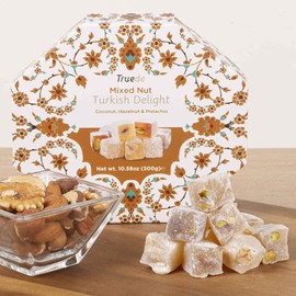 Truede Mixed Nut Turkish Delight (300g) - Hand-Made, Dusted Coconut, Hazelnut and Pistachio Turkish Delight