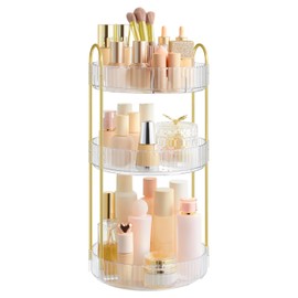 SONGMICS Makeup Organiser Rotating Cosmetic Organiser Round 3 Tier Cosmetic Storage Adjustable for Dressing Table Gift Idea JKA011W02