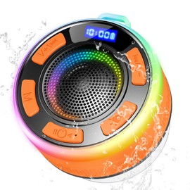 Bluetooth Shower Speaker, Portable Wireless Speaker IP7 Waterproof Speaker 360° Surround Sound, Bulit-in Mic, LED Light, Bathroom Speaker with Suction Cup for Bathroom, Party, Outdoor, Travel (New)