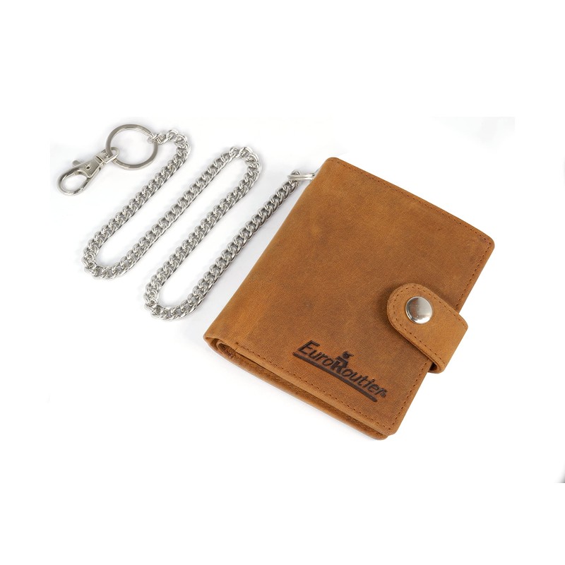 EUROROUTIER ® Biker Wallet Motorcyclist Genuine Leather Brown with Chain,