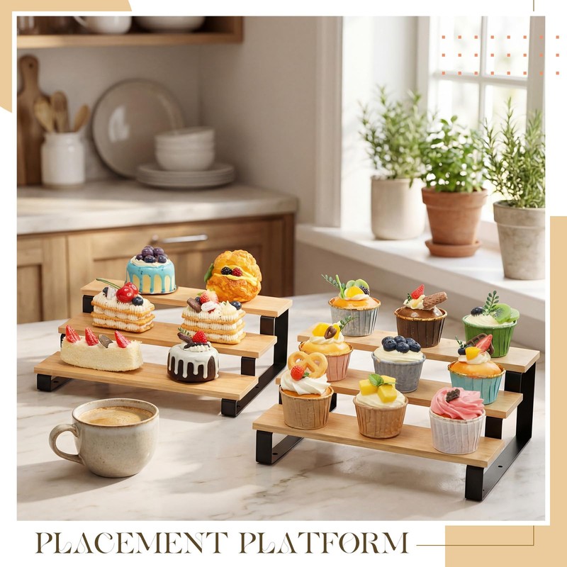 Marsui 4 Pcs Cabinet Organizer Display Risers, 3-Tier Cupcake Stand