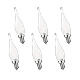 Dimmwat Mini LED Night Light Bulb 15 Watt Equivalent 1.5W E12 Candelabra Bulb Low Wattage Flame Bent Tip for Chandelier Ceiling Fan 2700K Soft White Non-dimmable, Pack of 6