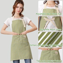 VPB Stripe Bib Apron,Adjustable Kitchen Apron,Cooking Cotton Apron with 2 Pockets for Women Men,Aprons for Cooking,Baking,Gardening,Household Cleaning,Restaurant