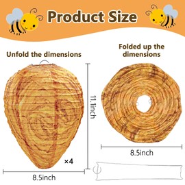 Rismise Fake Wasp Nests 4 Pack Fake Hornet Nest Paper Hives Waterproof Hanging Wasp Paper Hornet Nest Fake Hive Fake Nest for Outdoor Home and Garden